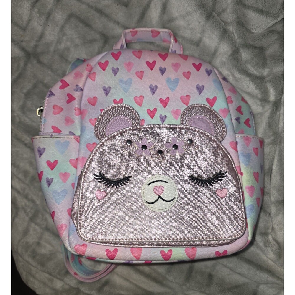 Pink heart print princess bear mini backpack purse bag tote!